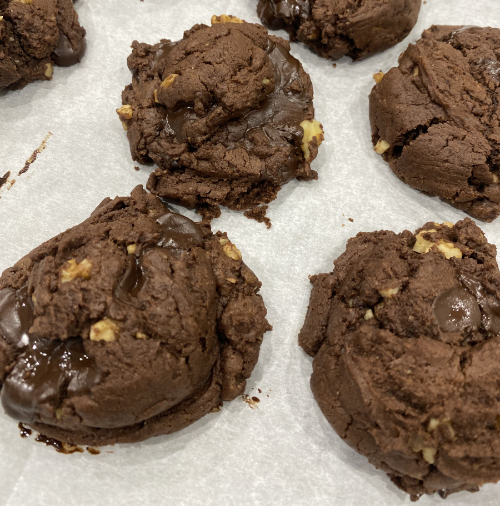 Vegan chocolate choc-chip walnut cookies