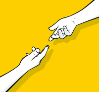 Animated hands reaching for each other